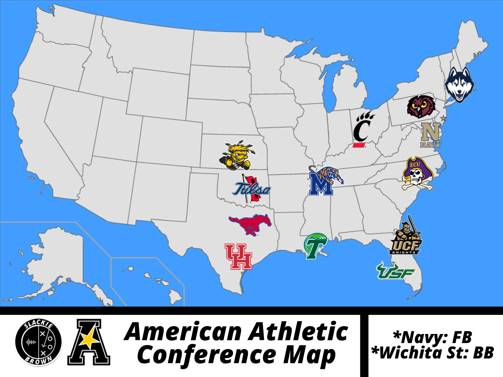 American Athletic Conference Map (Football & Basketball) - Slackie
